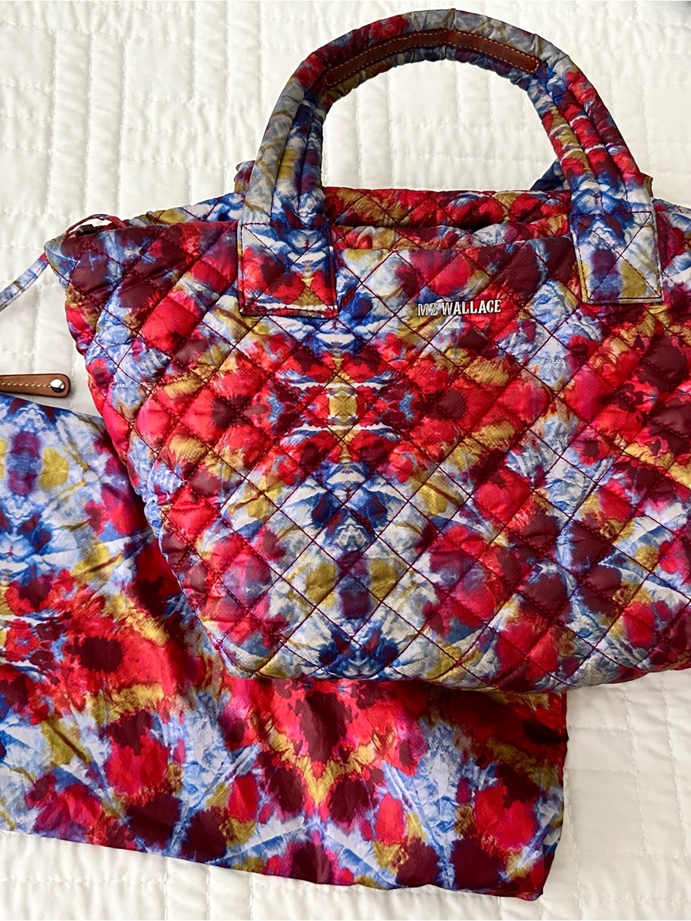 MZ Wallace Quilted Tote in Red, Blue & Yellow Tie-Dye